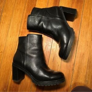 Cole Haan Black Leather Block Heel Ankle Boots